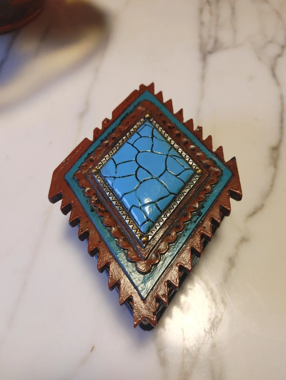 Handcrafted Turquoise and Brown Native American Decorative Trinket Box